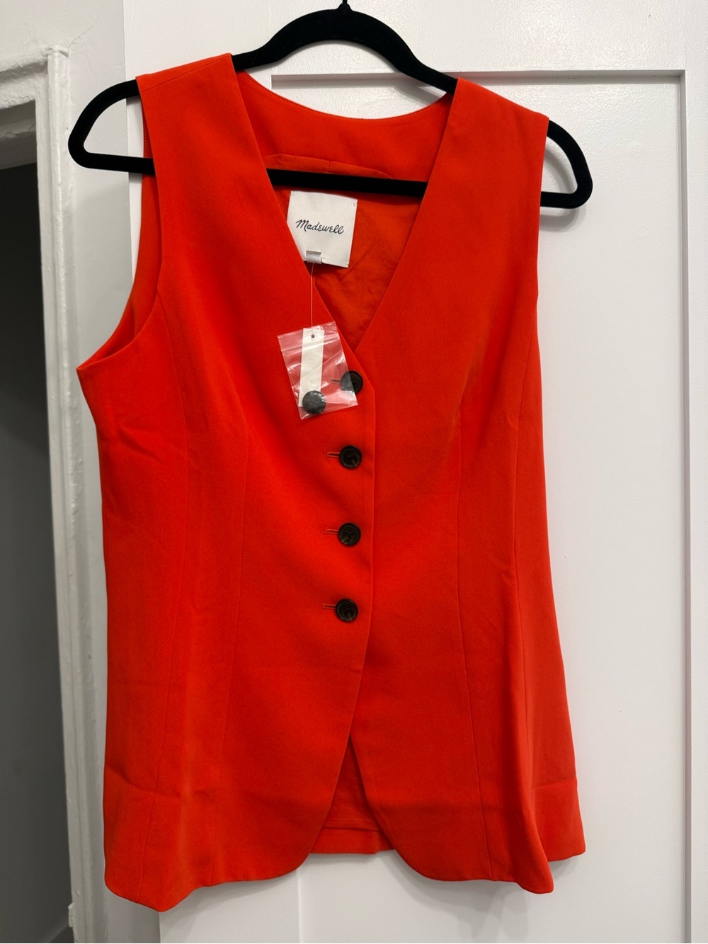 Madewell Bright Red Sleeveless Button Front Vest
